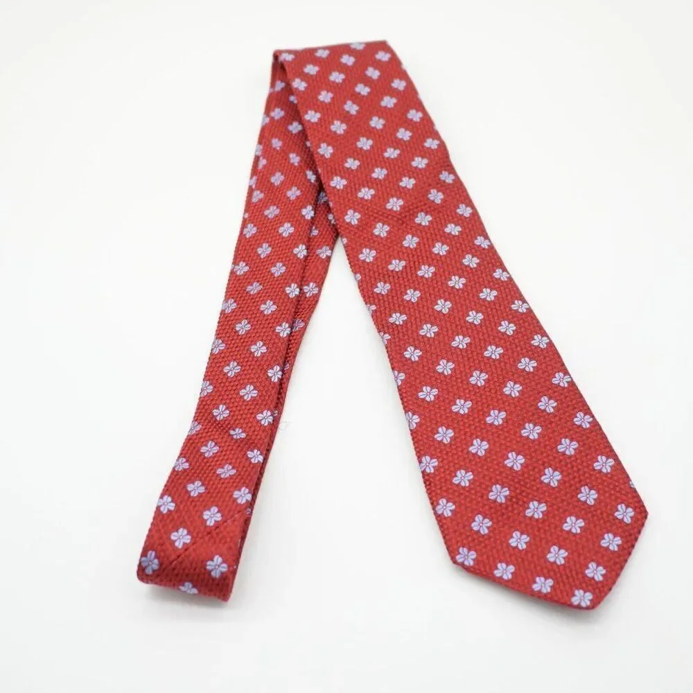 Hart Schaffner Marx Red Blue Floral‎ Geometric Woven Silk Tie